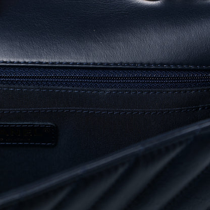 Chanel Calfskin Chevron Quilted Medium Statement Flap Navy Blue 17 of 22