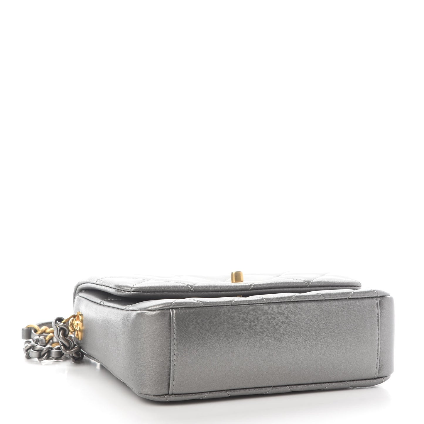 Metallic Lambskin Quilted Small Side Note Flap Grey