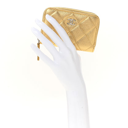 Chanel Metallic Caviar Quilted Zip Coin Purse Gold 2 of 8