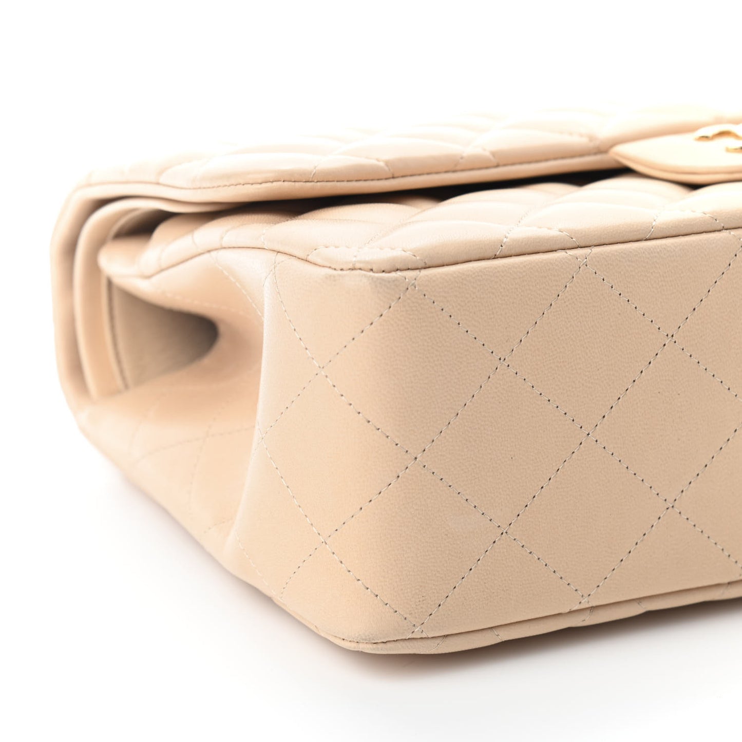 Lambskin Quilted Jumbo Double Flap Beige Clair