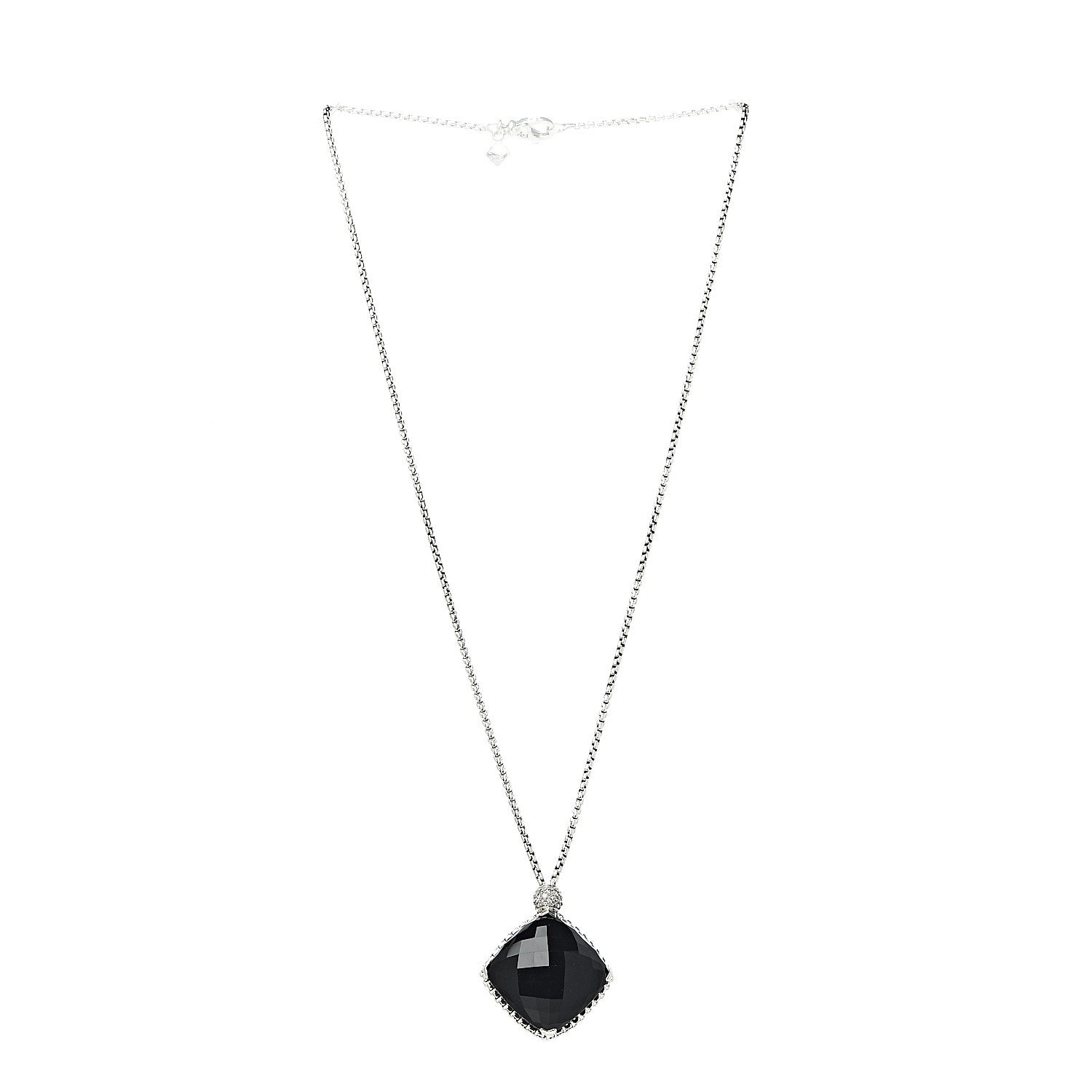 David Yurman Sterling Silver Diamond Black Onyx 20mm Cushion On Point Pendant Necklace 2 of 5