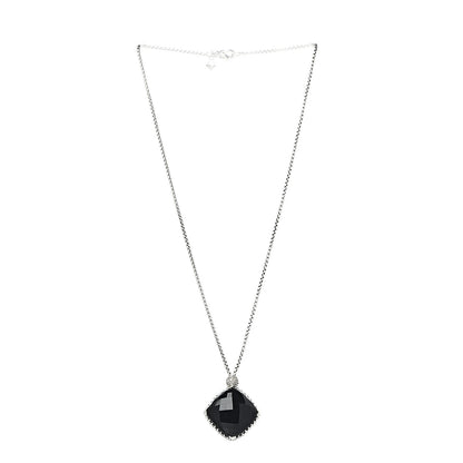 David Yurman Sterling Silver Diamond Black Onyx 20mm Cushion On Point Pendant Necklace 2 of 5
