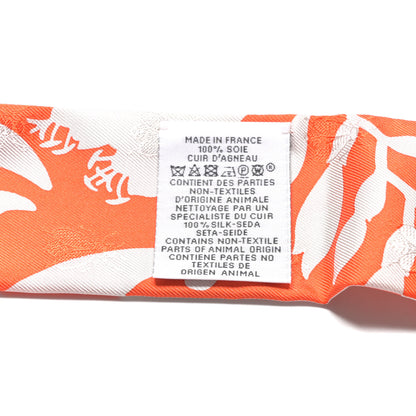 Hermes Silk Calfskin Bouquet Final Fringed Twilly Orange Gris Perle Vermillion 4 of 4