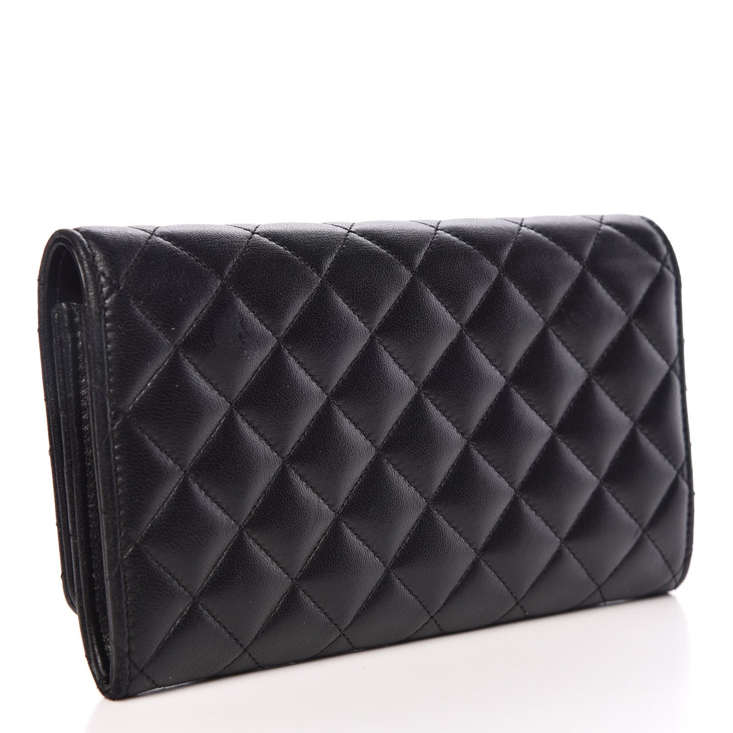 Lambskin Quilted Large Diamond CC Flap Wallet Black