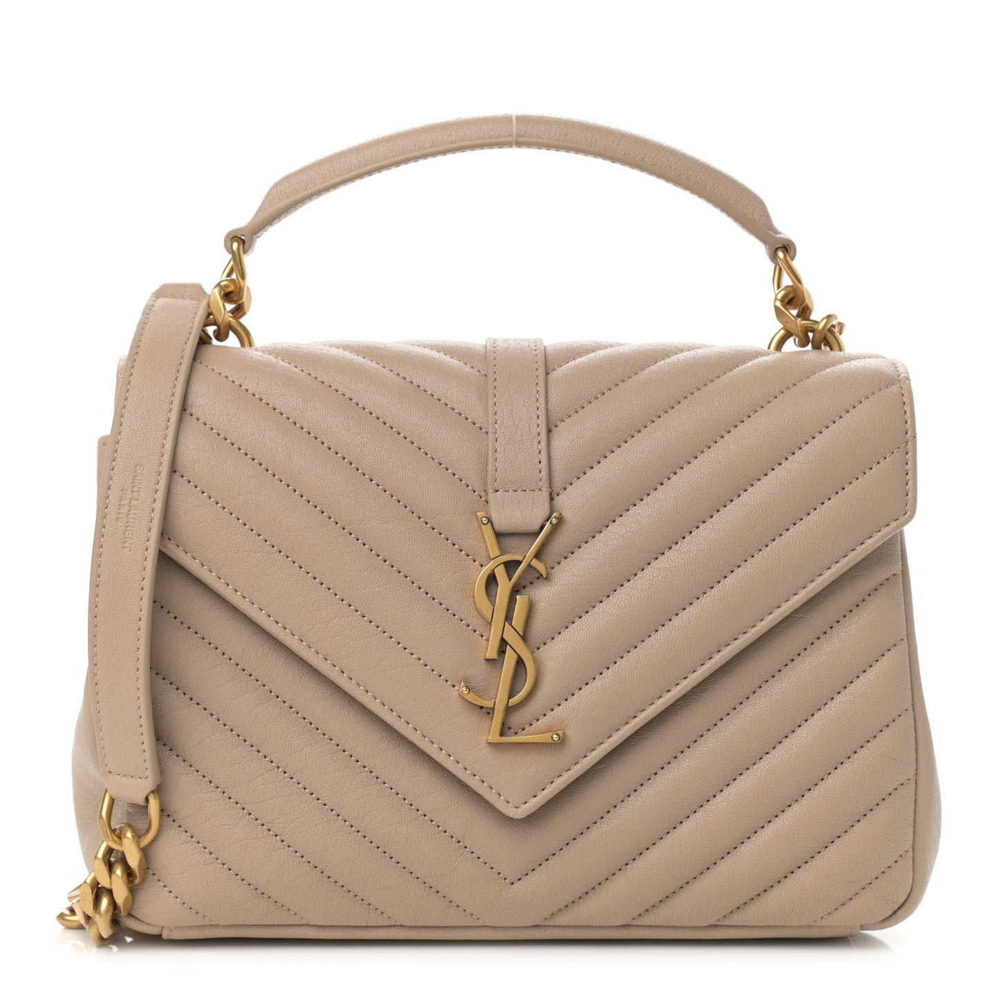 Sheepskin Matelasse Chevron Monogram Medium College Bag Dark Beige
