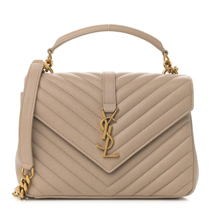 Saint Laurent Sheepskin Matelasse Chevron Monogram Medium College Bag Dark Beige 1 of 11