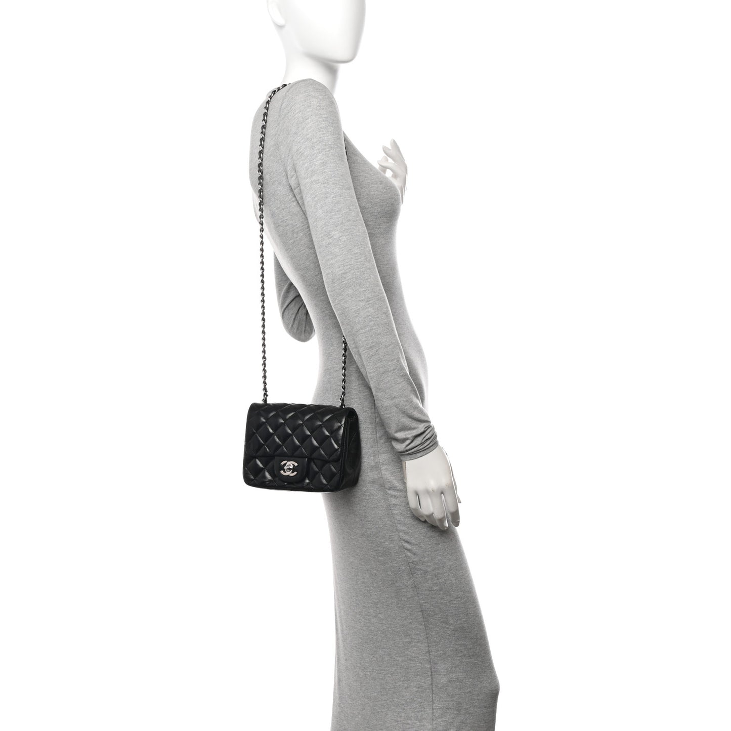 Lambskin Quilted Mini Square Flap Black