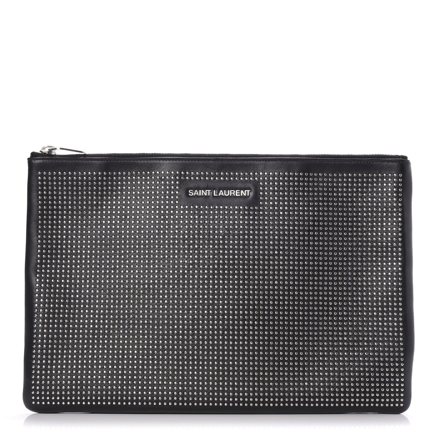 Calfskin Studded Letters Zipped Clutch Black