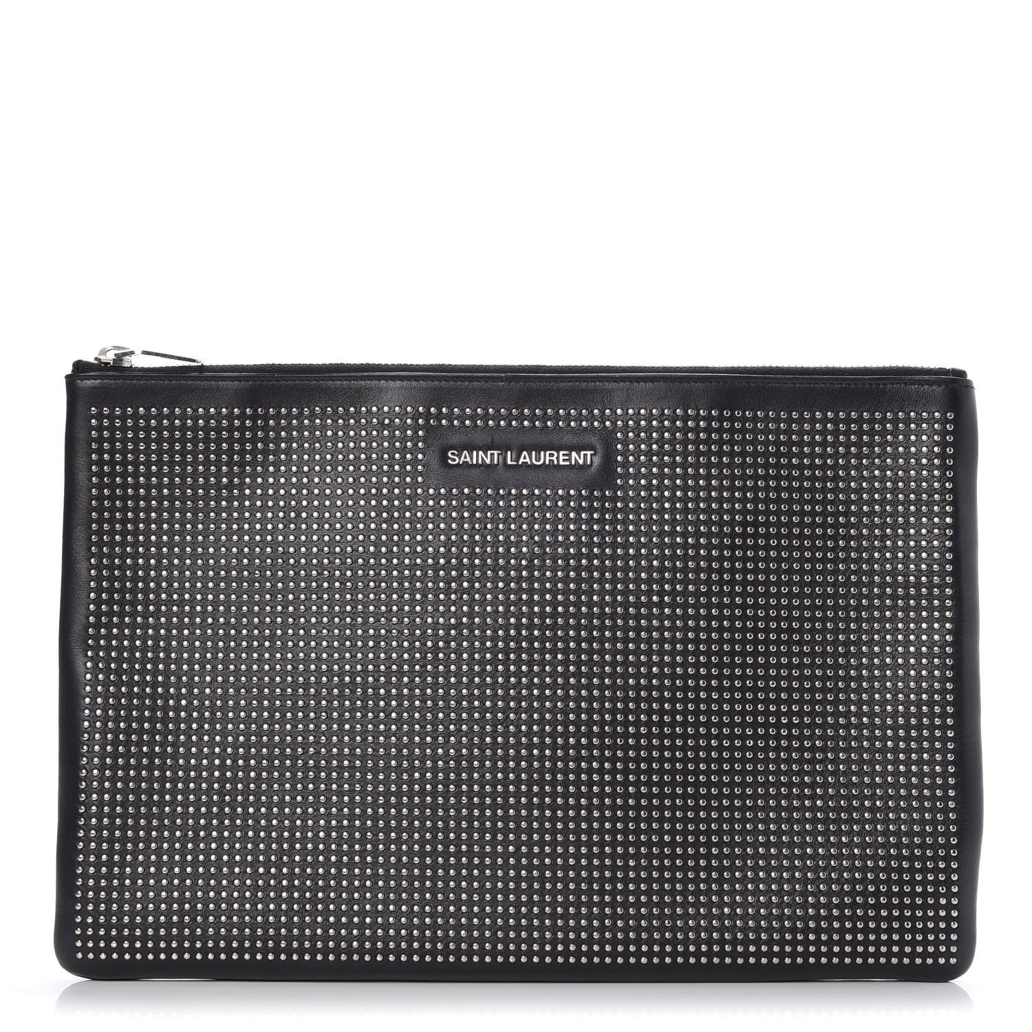 Saint Laurent Calfskin Studded Letters Zipped Clutch Black 1 of 7
