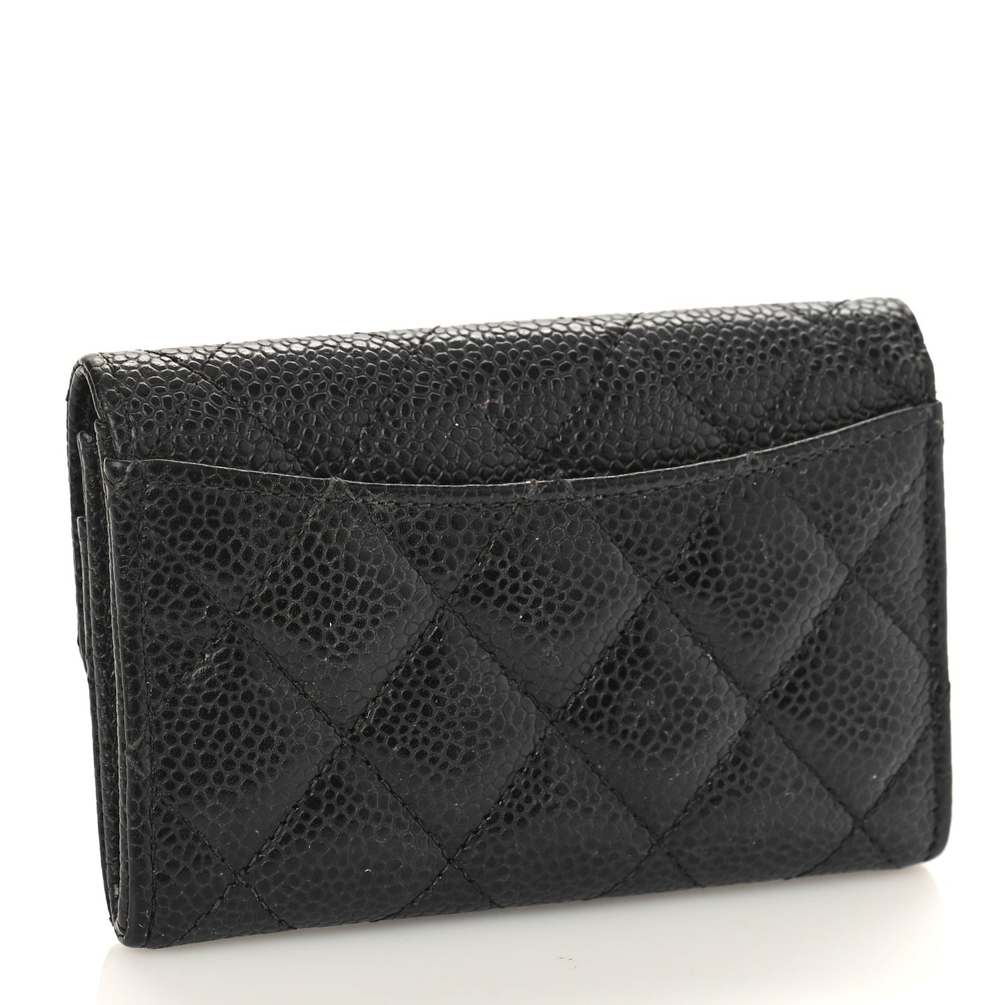 Caviar Quilted Flap Card Holder Wallet Black