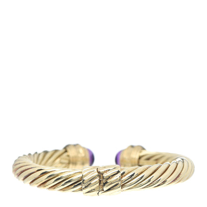 David Yurman 14K Yellow Gold Amethyst Emerald Renaissance Cable Bracelet 3 of 4