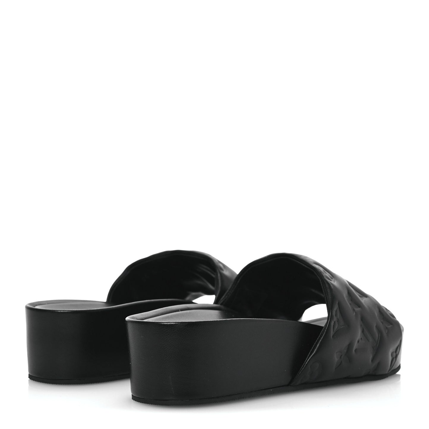 Lambskin Embossed Monogram Jumbo Flatform Mule Sandals 40 Black