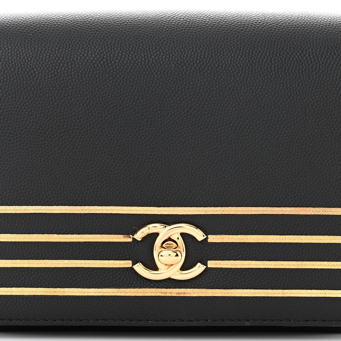 Grained Calfskin Embroidered Captain Gold Belt Bag Black