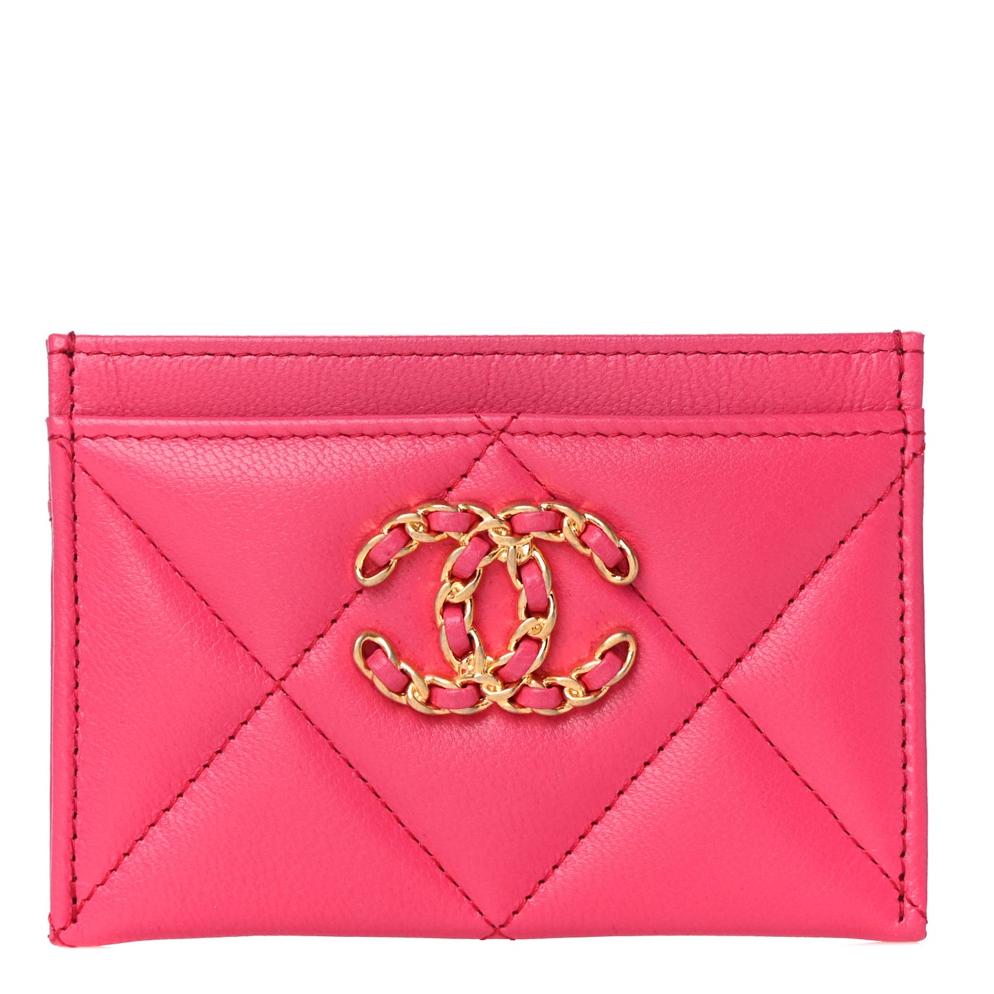 Shiny Goatskin Quilted 19 Card Holder Dark Pink