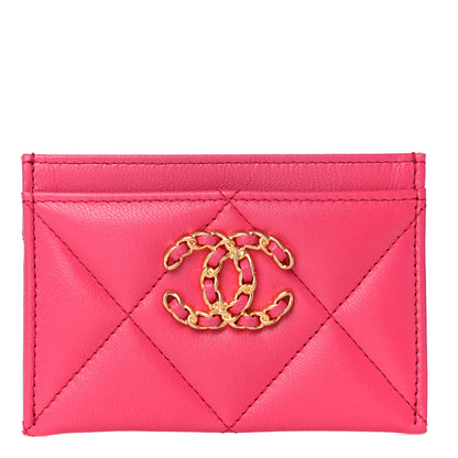 Chanel Shiny Goatskin Quilted 19 Card Holder Dark Pink 1 of 10