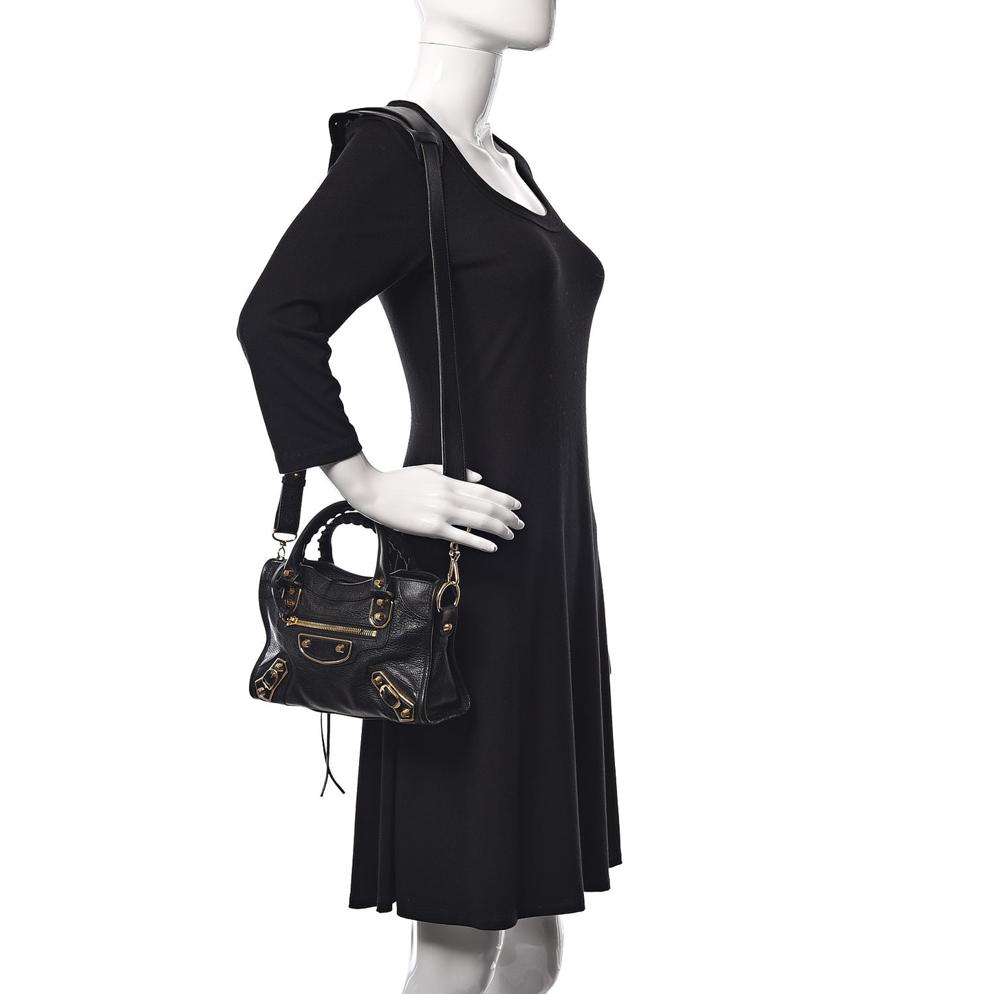 Chevre Gold Metallic Edge Hardware Mini City Black