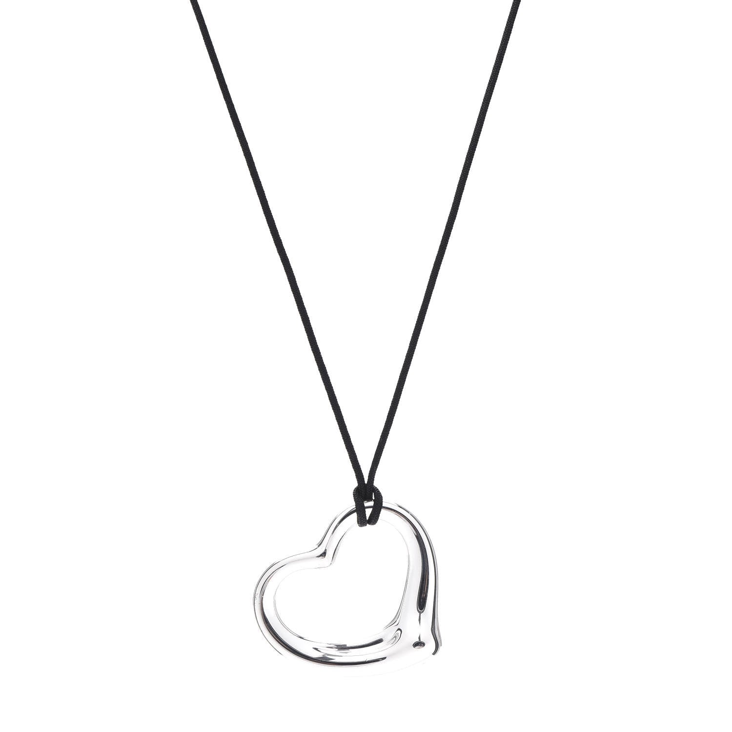 Tiffany Sterling Silver 36mm Elsa Peretti Open Heart Pendant Cord Necklace 1 of 5
