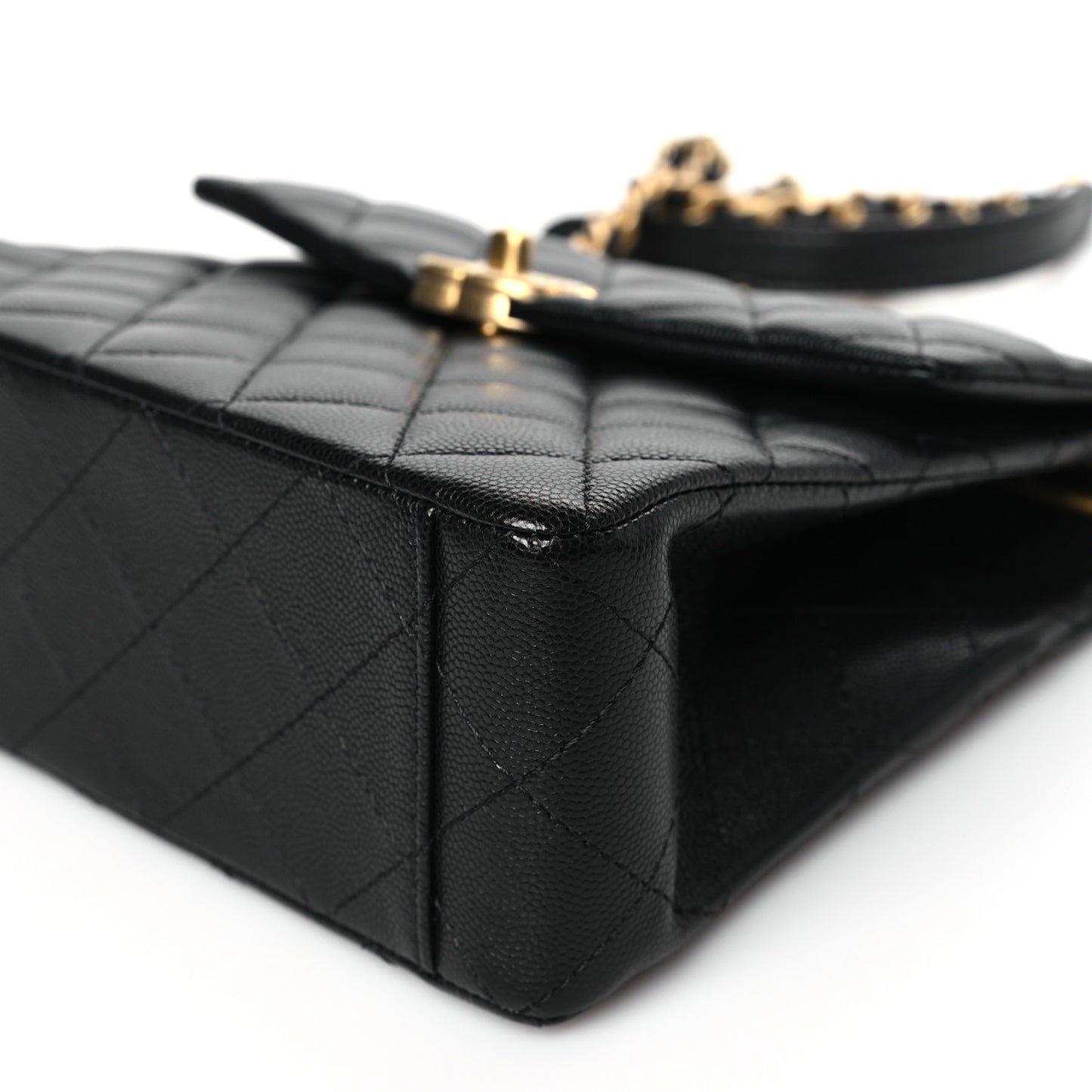 Caviar Quilted 31 Rue Cambon Top Handle Flap Black