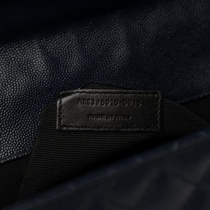 Saint Laurent Grain De Poudre Mixed Matelasse Large Triquilt Monogram Satchel Deep Marine 7 of 11