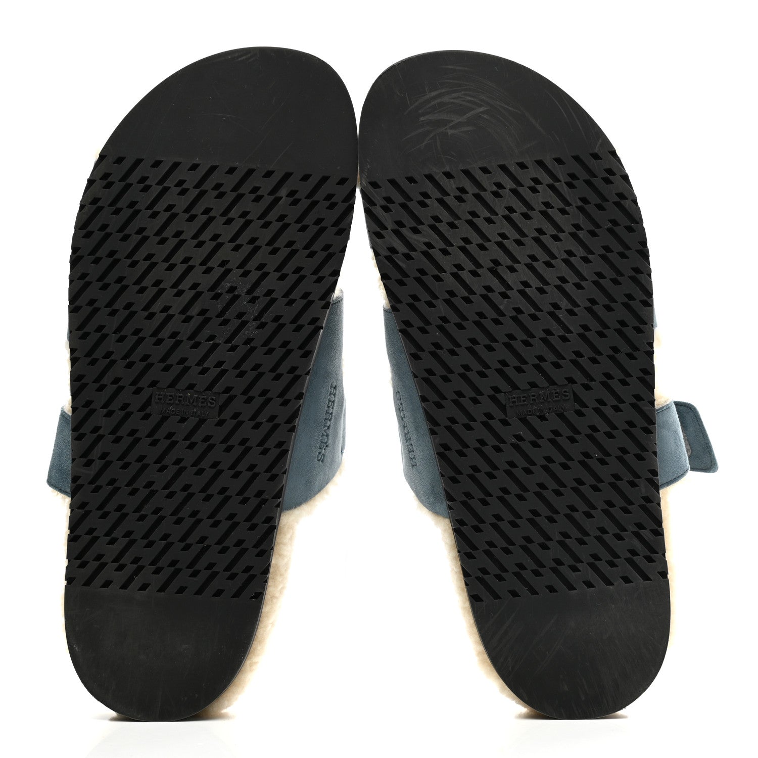 Hermes Suede Goatskin Woolskin Womens Chypre Sandals 40.5 Bleu Pinede Ecru 5 of 9