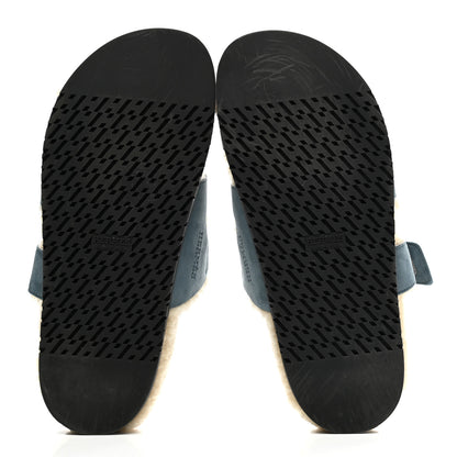 Hermes Suede Goatskin Woolskin Womens Chypre Sandals 40.5 Bleu Pinede Ecru 5 of 9