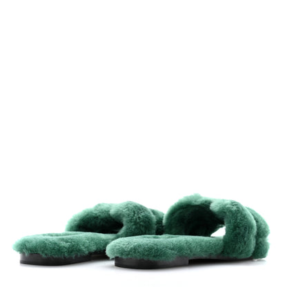 Hermes Woolskin Oran Sandals 36.5 Vert Anglais 4 of 8