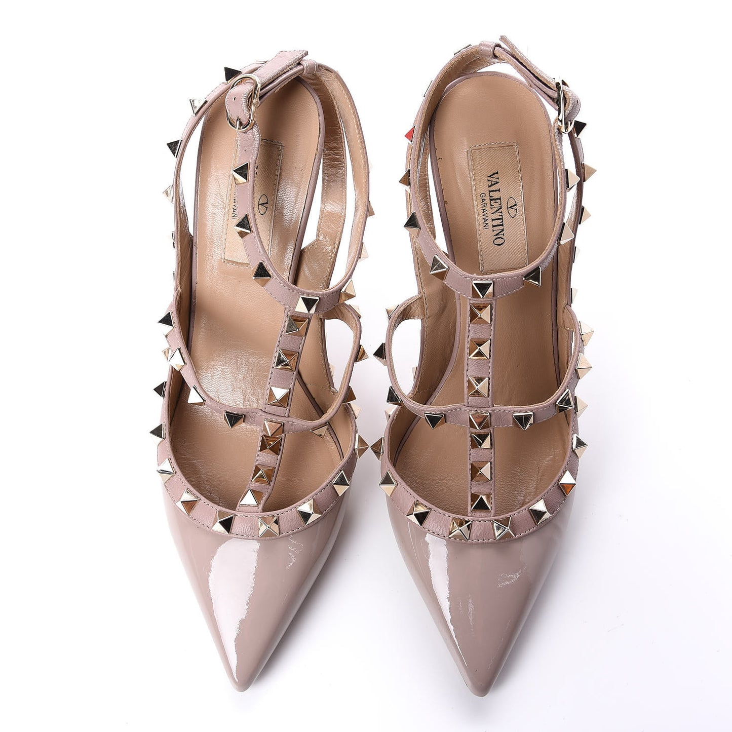 Patent Nappa Rockstud Ankle Strap 100mm Pumps 37 Poudre