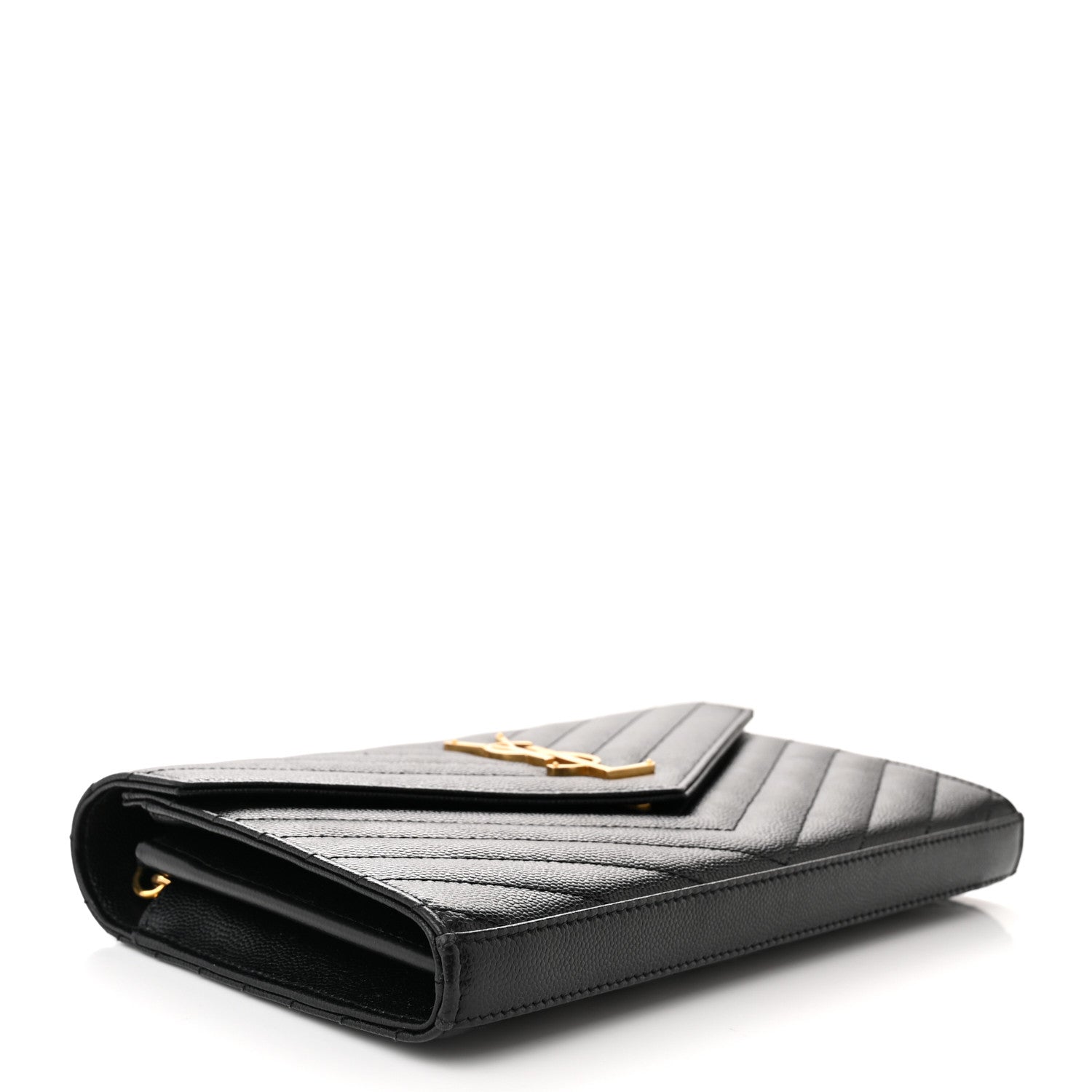 Saint Laurent Grain De Poudre Matelasse Chevron Monogram Chain Wallet Black 4 of 11