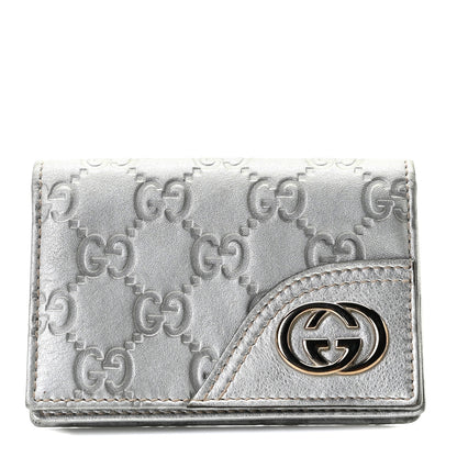 Gucci Metallic Guccissima Interlocking G Flap Card Case Silver 1 of 6