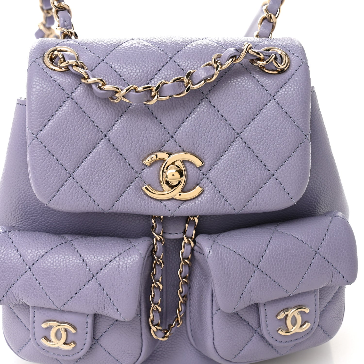 Chanel Shiny Caviar Quilted Small Duma Pockets Drawstring Backpack Light Purple 7 of 9