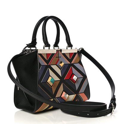 Fendi Calfskin Studded Diamond Mini 3Jours Tote Black Multicolor 2 of 17