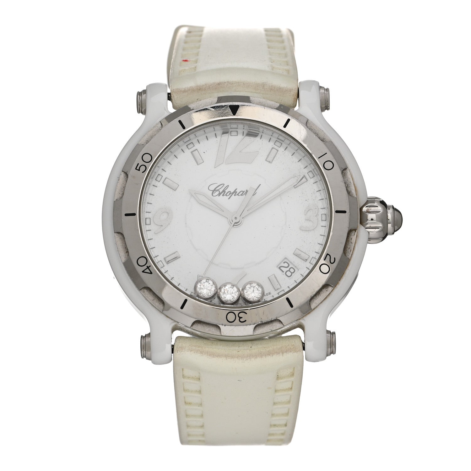 Chopard Stainless Steel Rubber 3 Floating Diamond 38mm Happy Sport Watch White 1 of 5