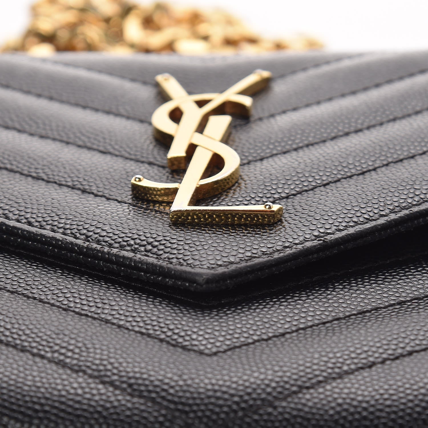 Saint Laurent Grain De Poudre Matelasse Chevron Monogram Chain Wallet Black 10 of 10