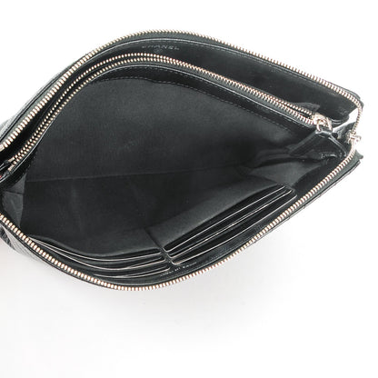 Chanel Caviar Chevron Quilted Large Zipped Clutch Black 5 of 8