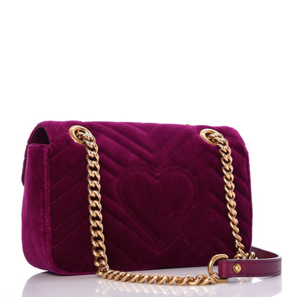 Gucci Velvet Matelasse Mini GG Marmont Shoulder Bag Fuchsia Violet Cyclamen 3 of 7