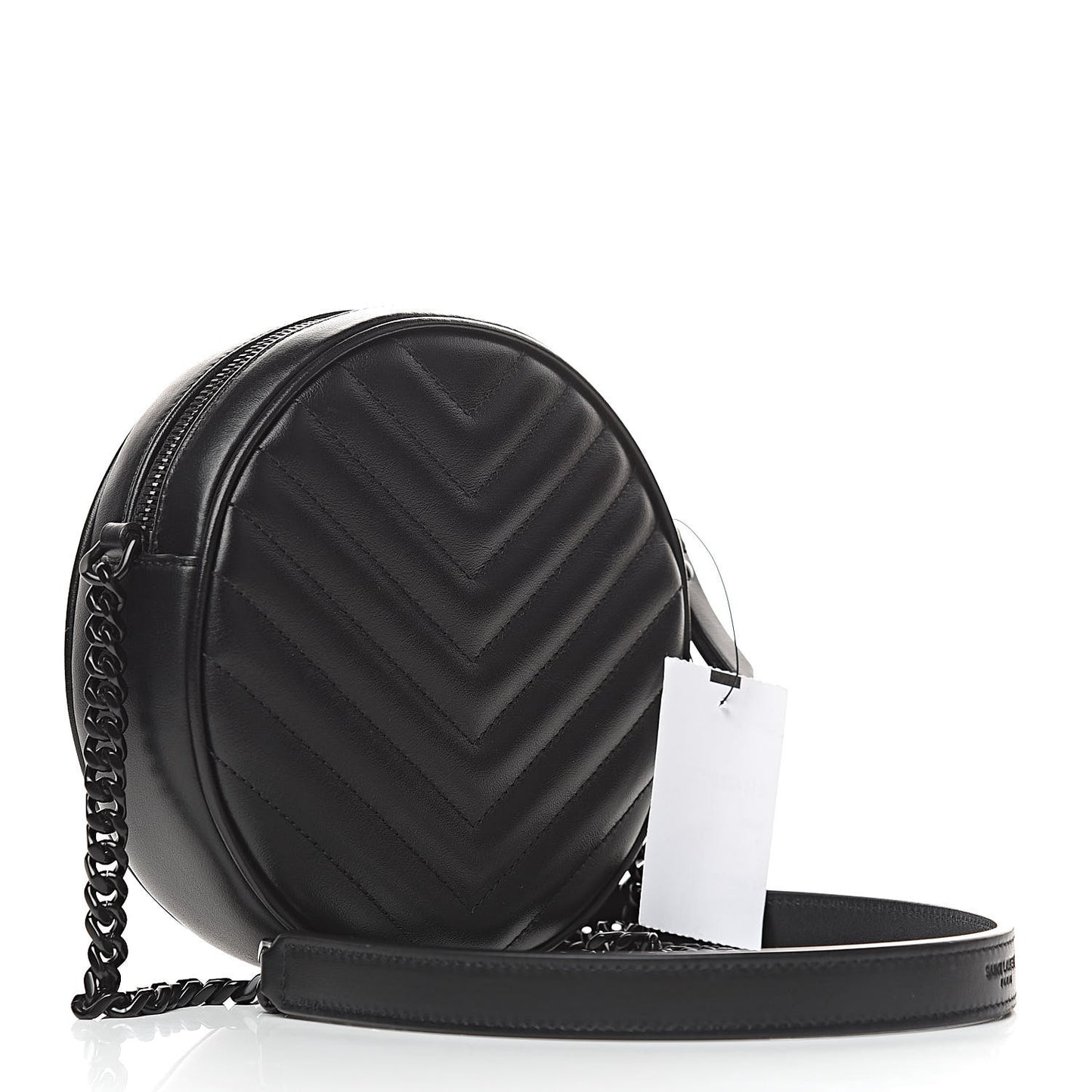 Calfskin Matelasse Chevron Round Vinyle Camera Bag Black
