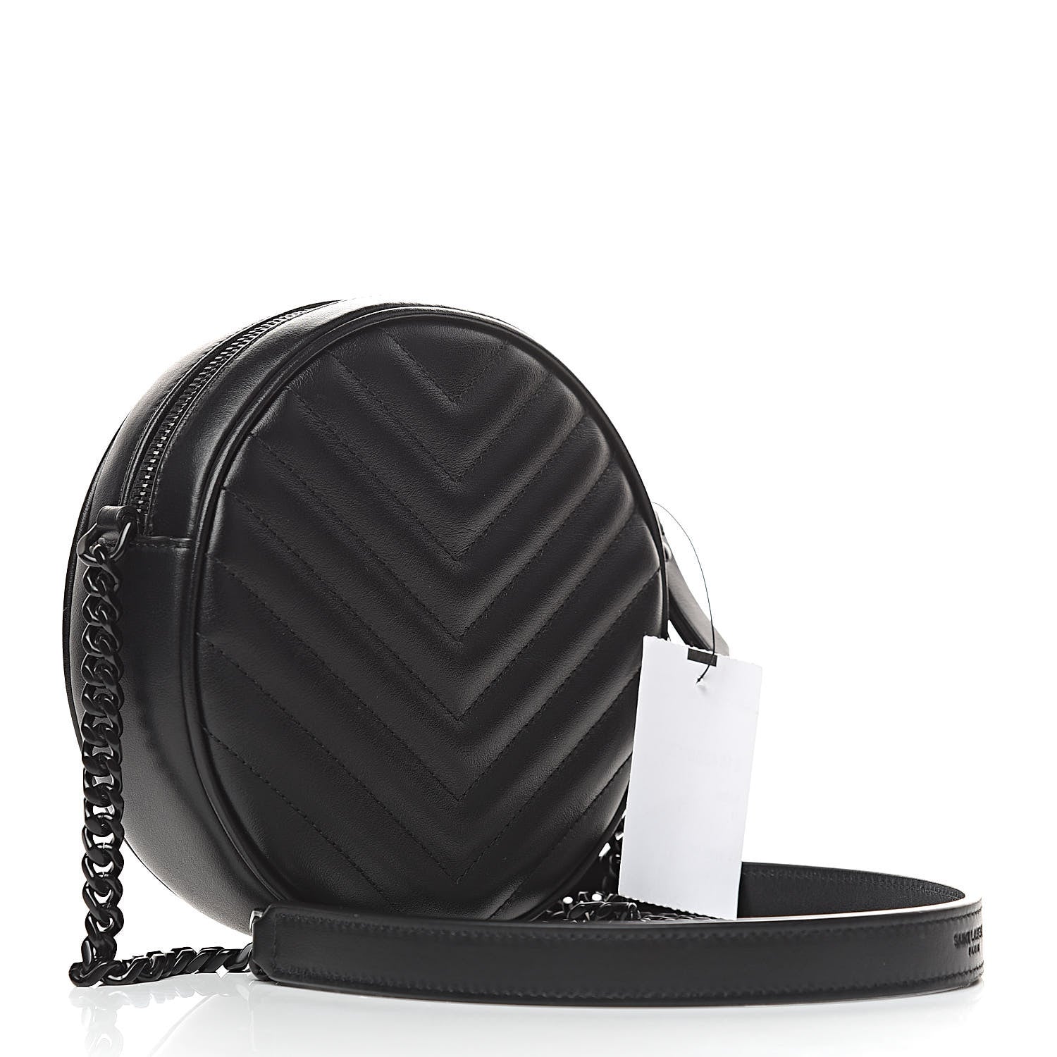 Saint Laurent Calfskin Matelasse Chevron Round Vinyle Camera Bag Black 3 of 9