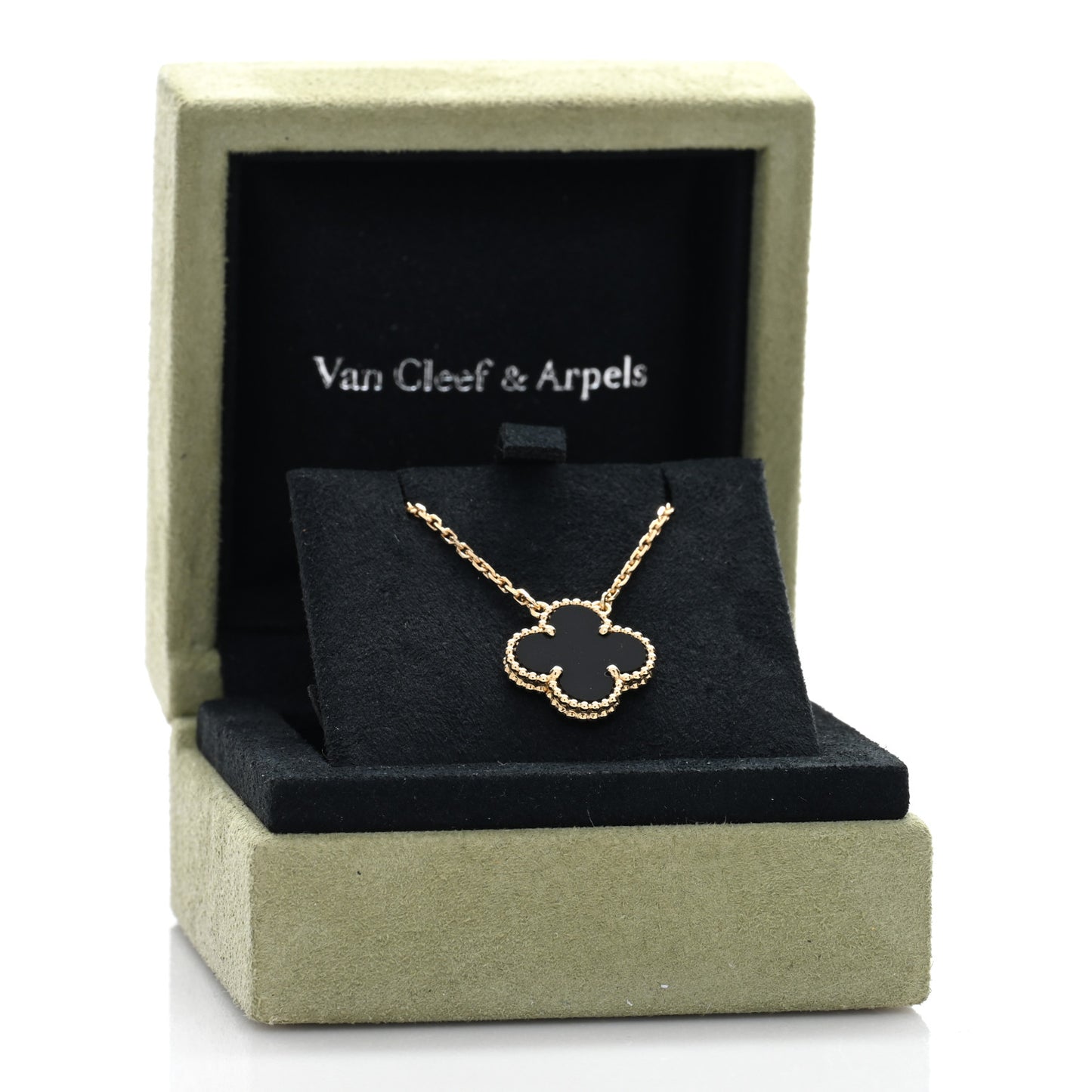 18K Yellow Gold Black Onyx Vintage Alhambra Pendant Necklace