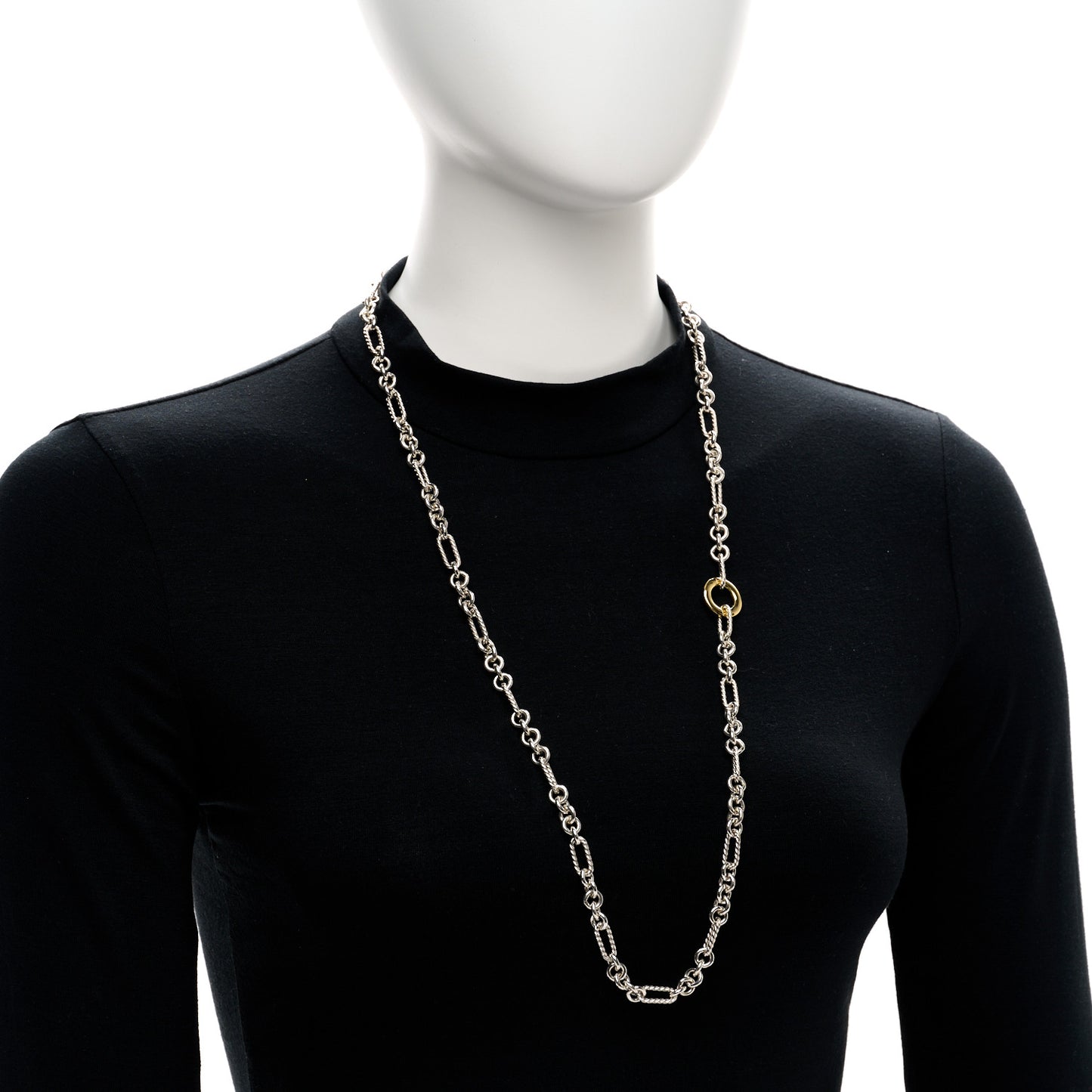 Sterling Silver 18K Yellow Gold Cable Figaro Long Necklace