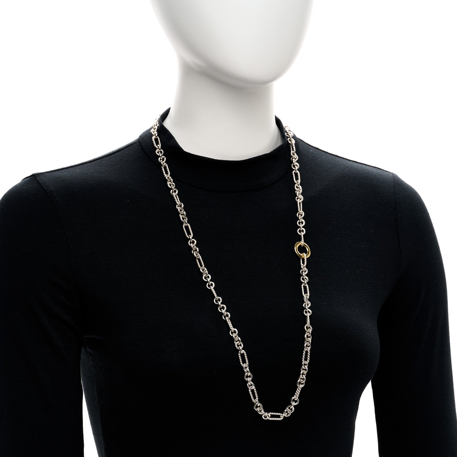 David Yurman Sterling Silver 18K Yellow Gold Cable Figaro Long Necklace 2 of 4