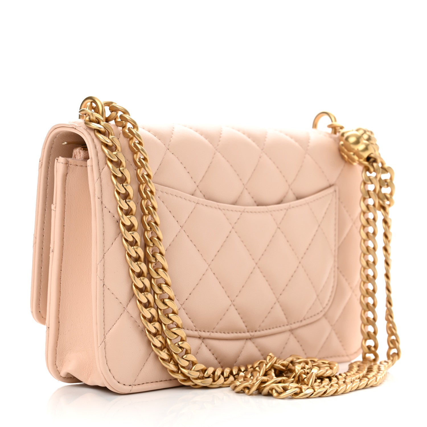 Chanel Lambskin Quilted CC Camellia Crush Wallet on Chain WOC Light Beige 2 of 10