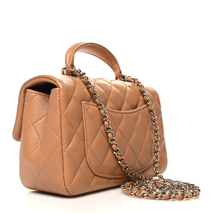 Chanel Lambskin Quilted Mini Top Handle Rectangular Flap Dark Beige 3 of 10