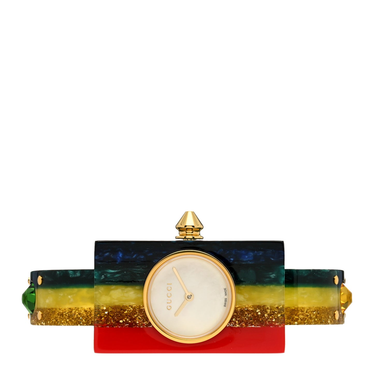 Stainless Steel Plexiglass Mother of Pearl 24mm Rainbow Quartz Watch