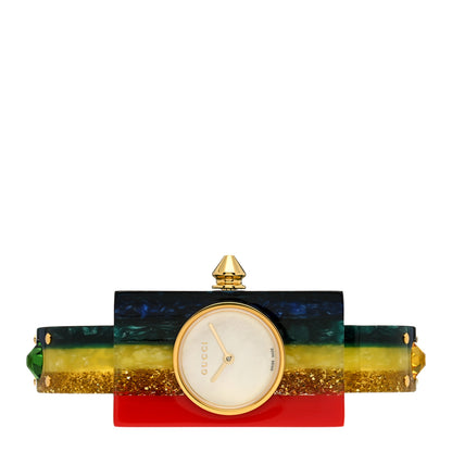 Gucci Stainless Steel Plexiglass Mother of Pearl 24mm Rainbow Quartz Watch 2 of 4