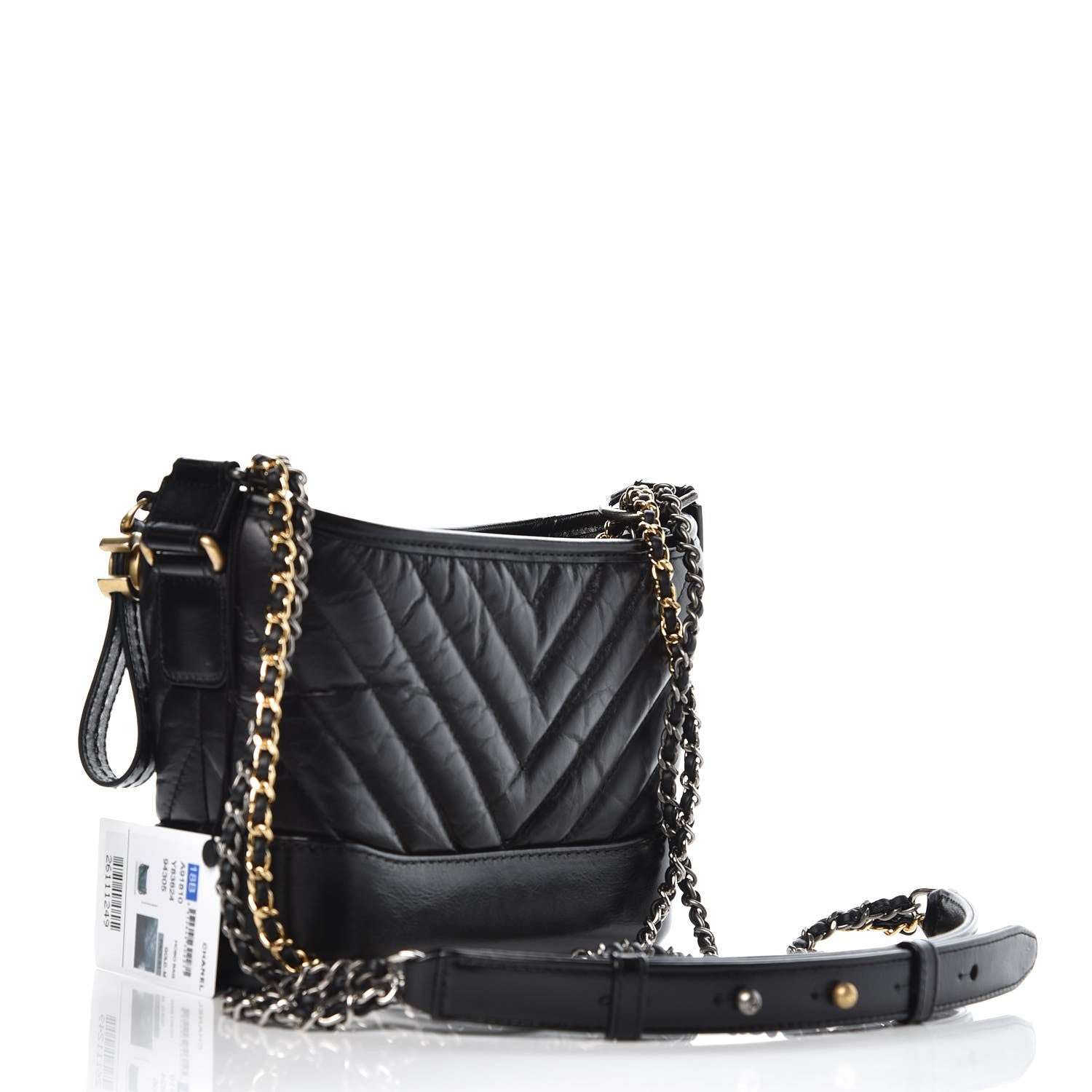Chanel Aged Calfskin Chevron Quilted Small Gabrielle Hobo Black 3 of 8