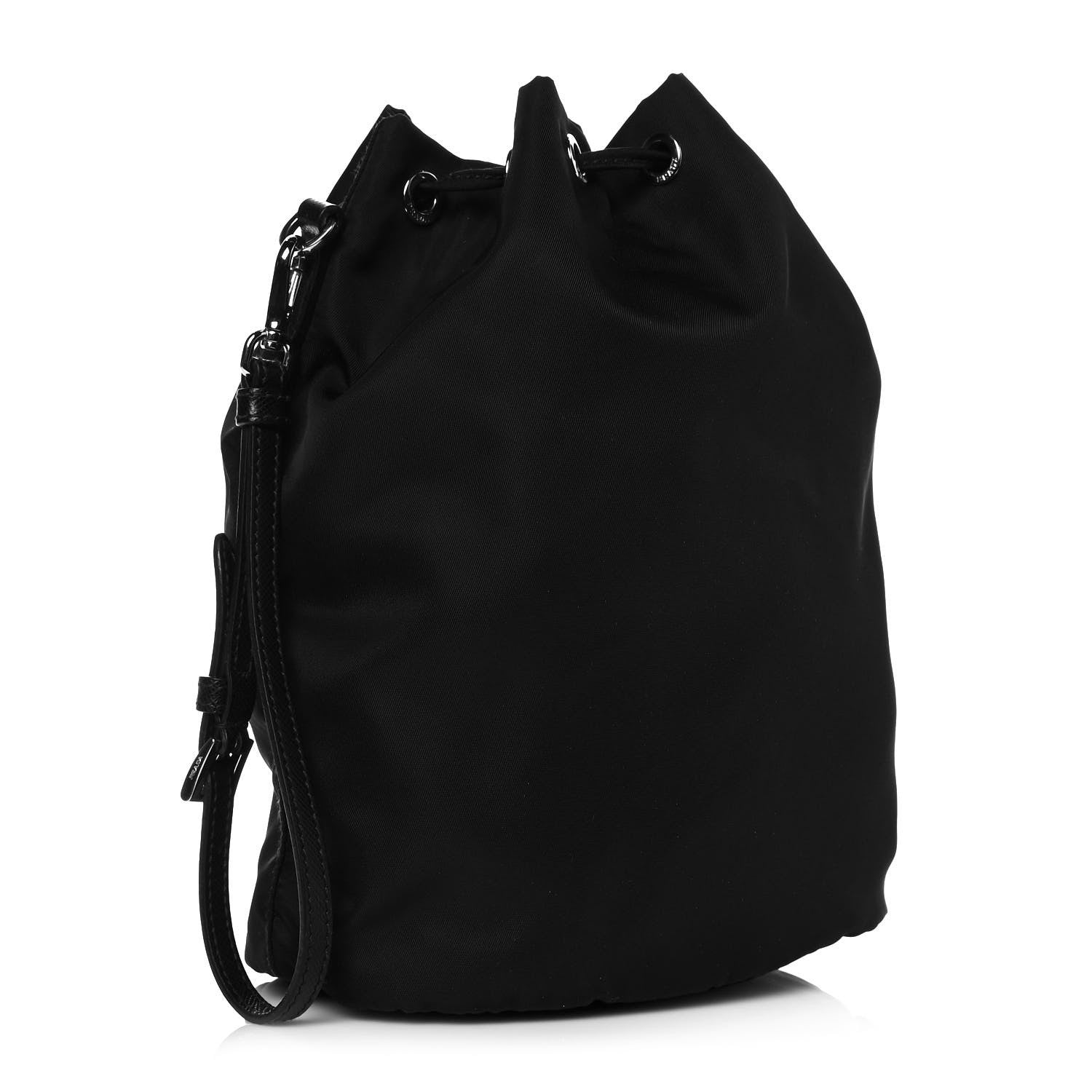 Prada Saffiano Tessuto Nylon Vela Bucket Wristlet Black 3 of 9