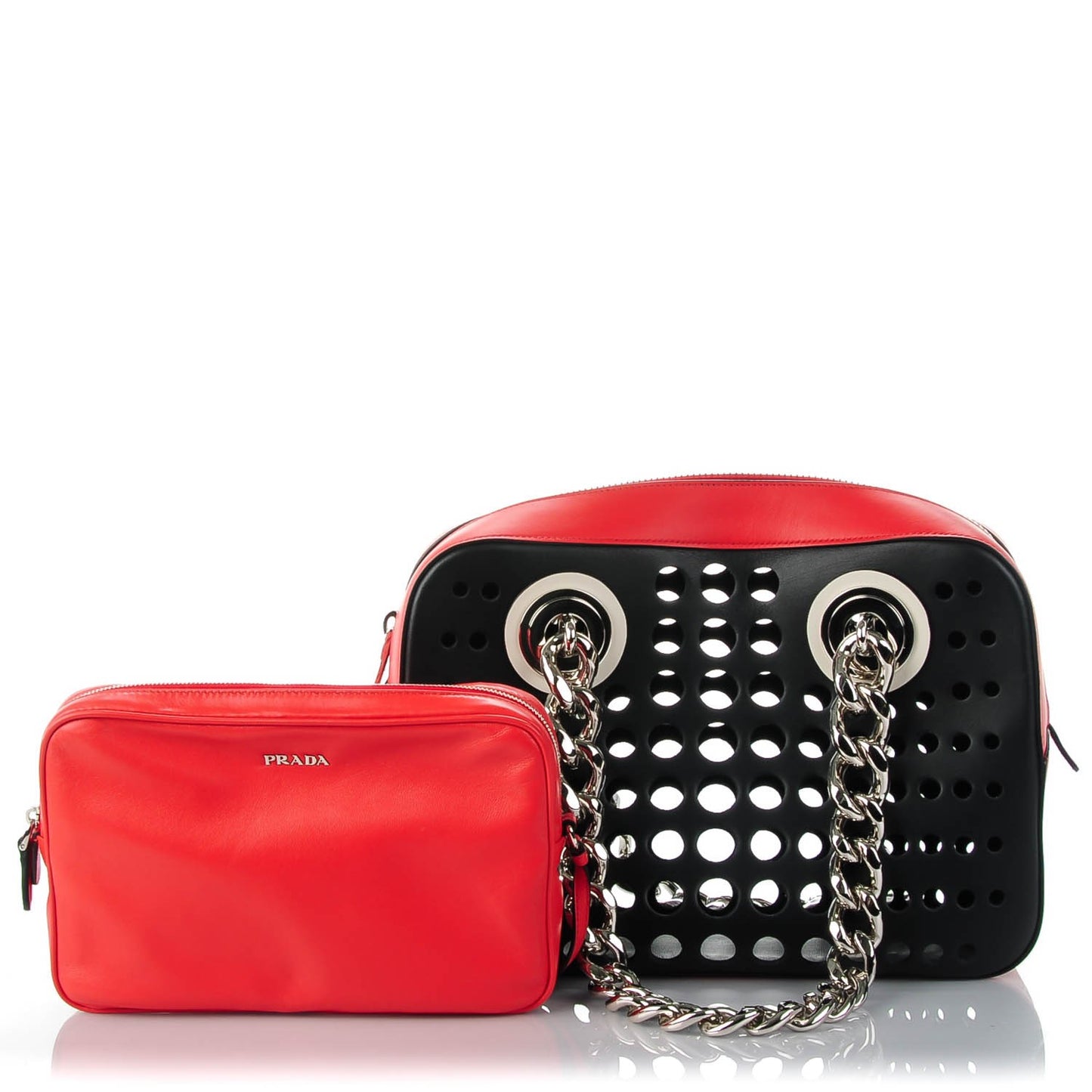 Perforated Calfskin City Fori Chain Shoulder Bag Nero Lacca