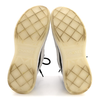 Chanel Suede Calfskin Nylon Grosgrain CC Sneakers 37.5 White 6 of 11