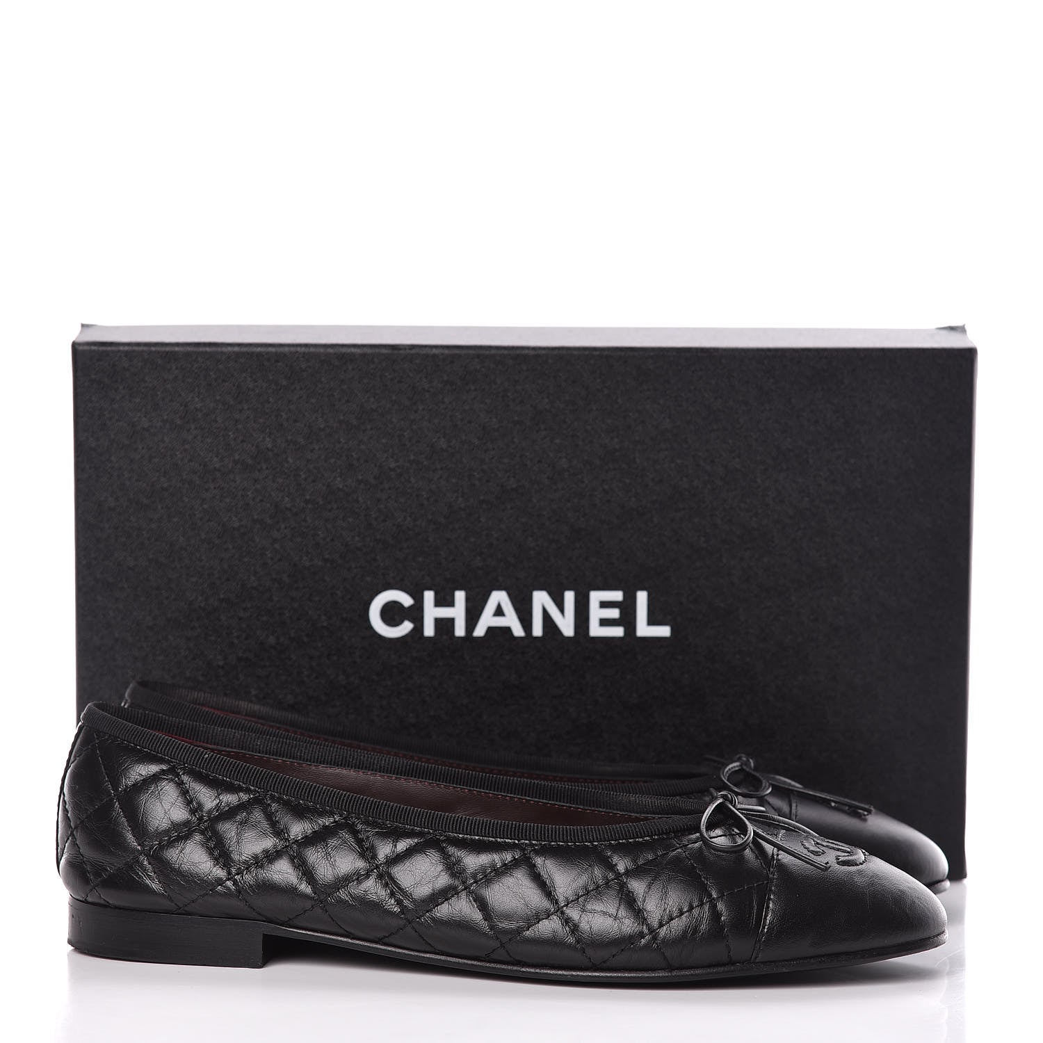 Chanel Aged Calfskin Quilted CC Cap Toe Ballerina Flats 40 Black 15 of 15
