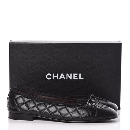 Chanel Aged Calfskin Quilted CC Cap Toe Ballerina Flats 40 Black 15 of 15